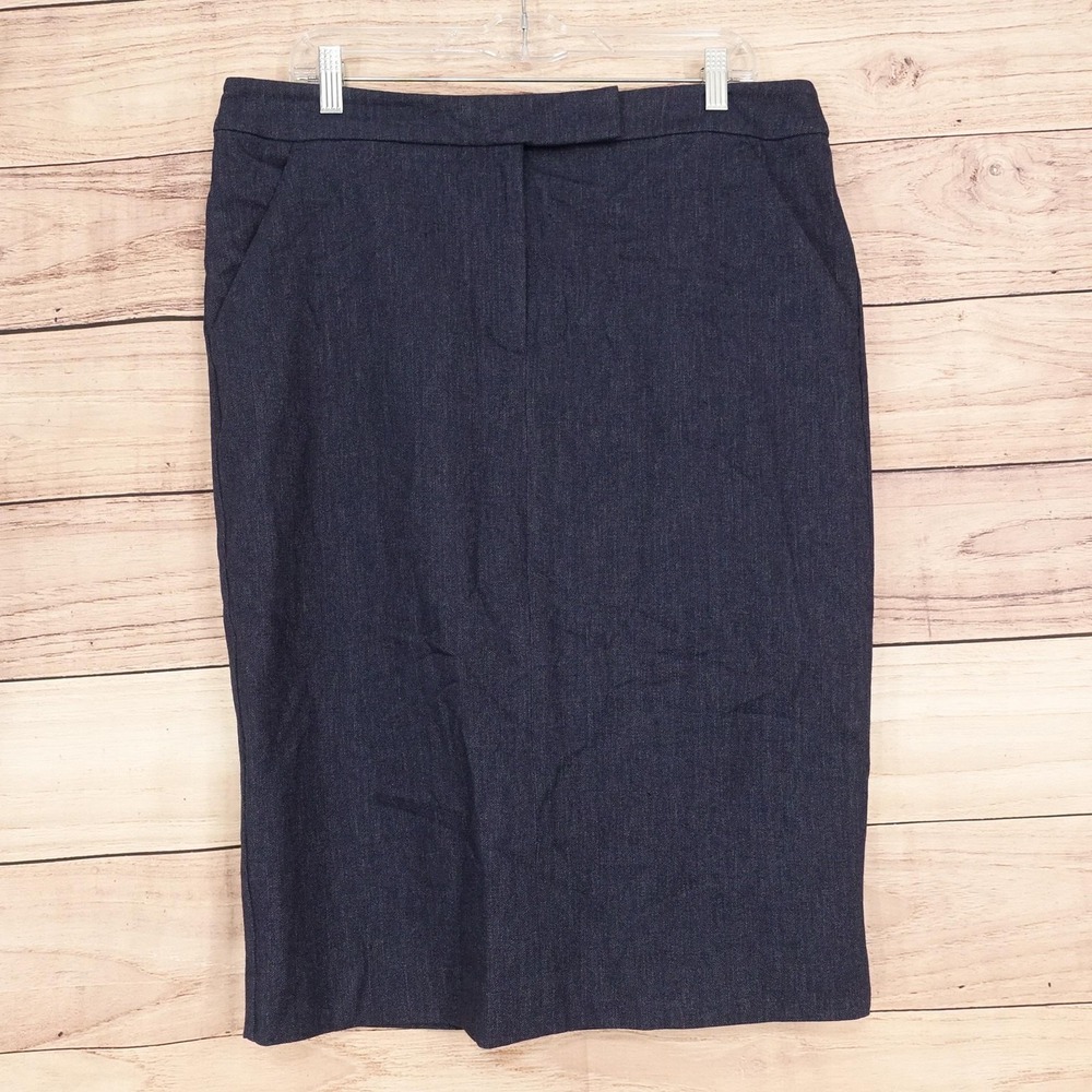 Express Editor Skirt Womens 14 Blue Denim Pencil Midi Lined Stretch Workwear